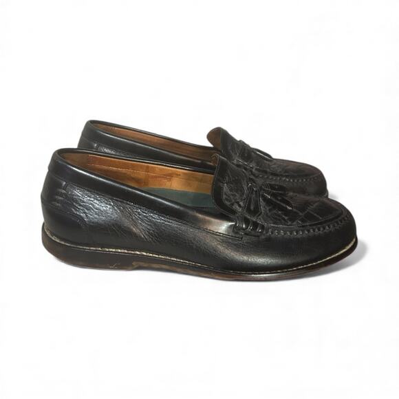 H.S. Trask Bozeman Montana Men Tassel Leather Loafer Shoes Size 10M Black Brazil - Picture 2 of 7